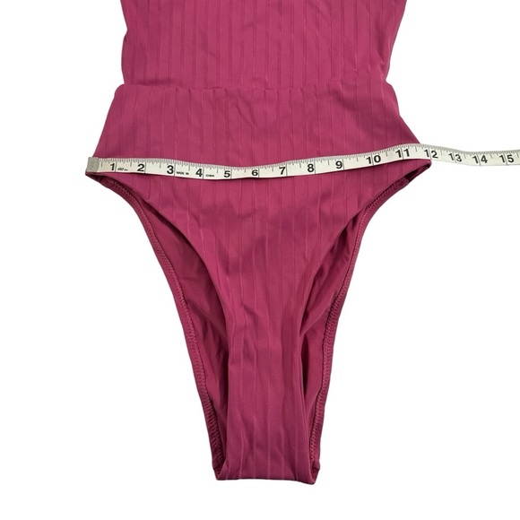 Lululemon Ribbed High Neck Cross Back One Piece Swimsuit Pink Medium Skimpy Cut - Picture 7 of 13